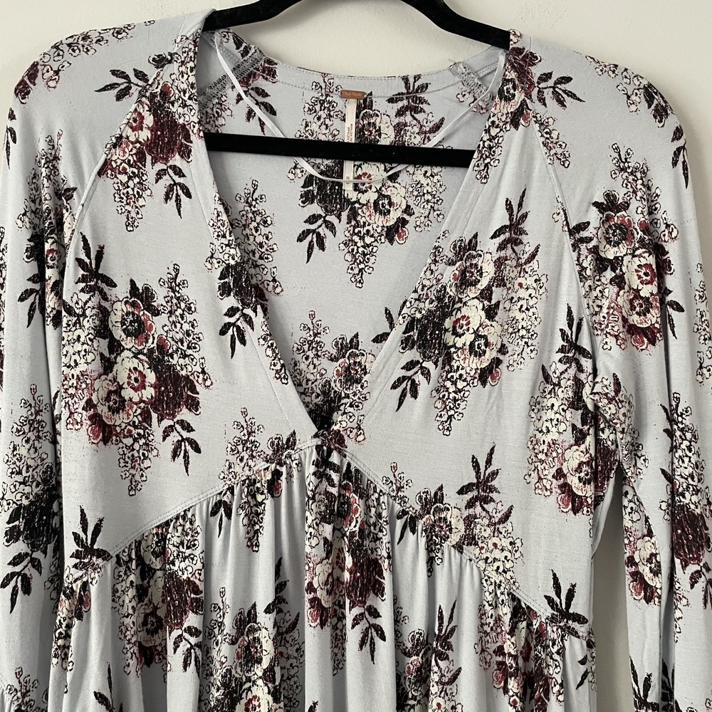 Free People Speak Easy Babydoll Floral Top Sz M Bell Sleeve Boho Cottage Western - Picture 4 of 13